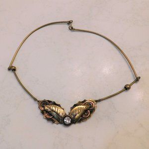 Funky Brass Holly Necklace with CZ Diamond